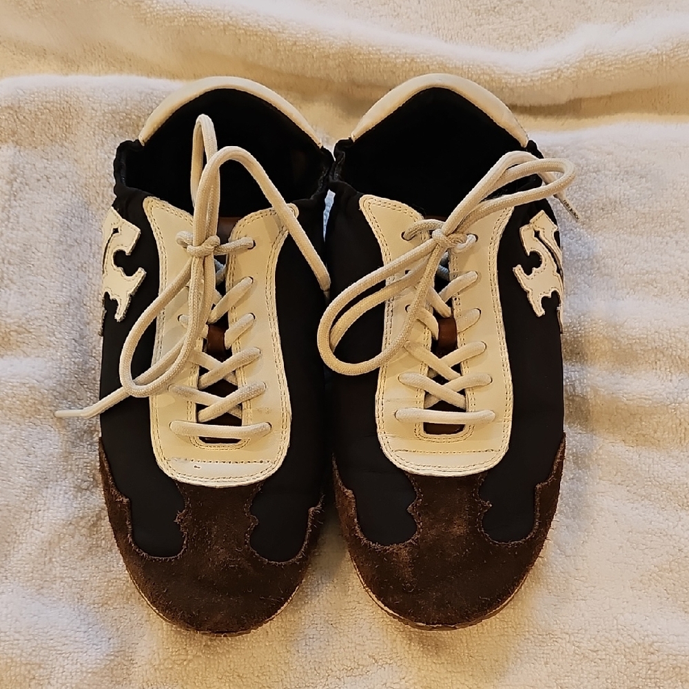 Tory Burch Vintage Double T Trainer Sneakers Size 8 Excellent Used Condition